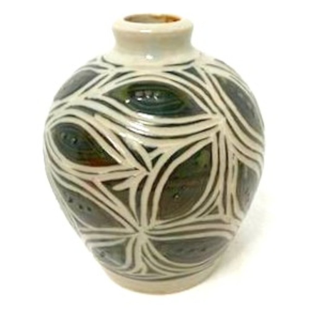 Art Pottery Vase Hand Painted Glazed Unsigned 4.5" H